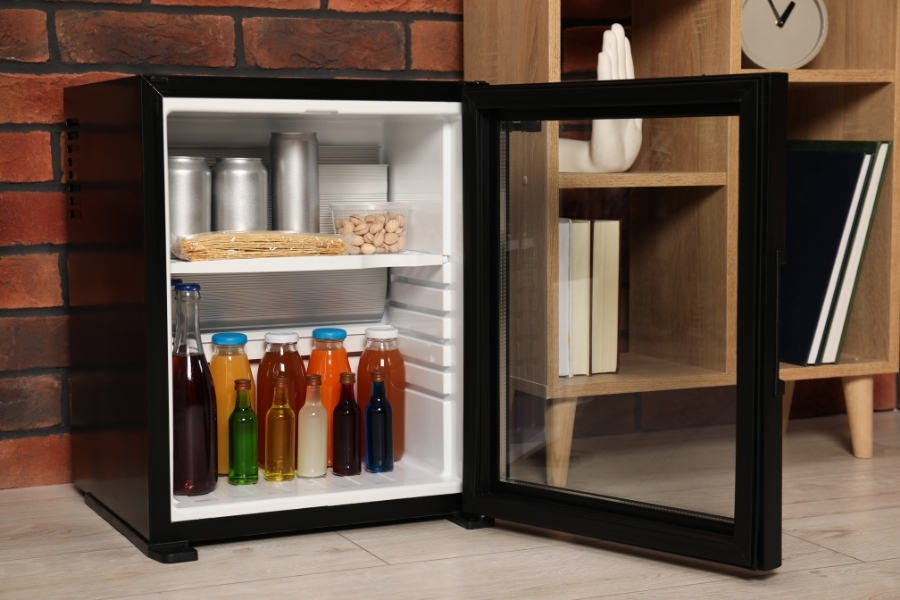 mini fridge with food